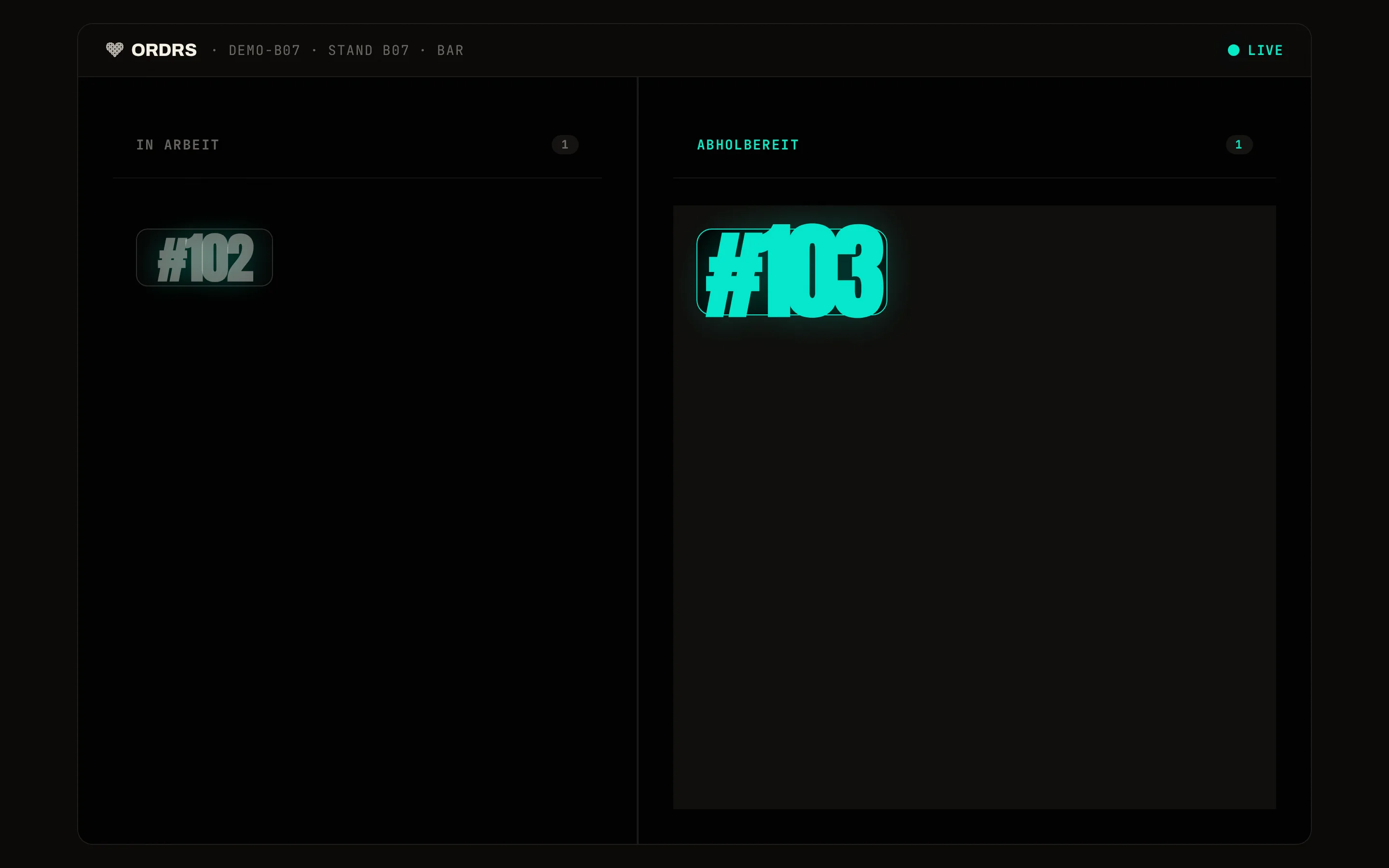 Abhol-Board mit Nummern